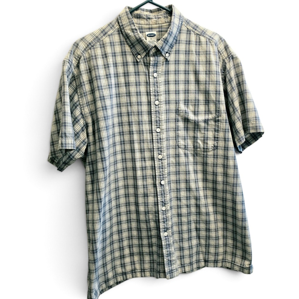 Vintage Y2K Old Navy Plaid Short Sleeve Button Down Shirt Men's XL 100% Cotton